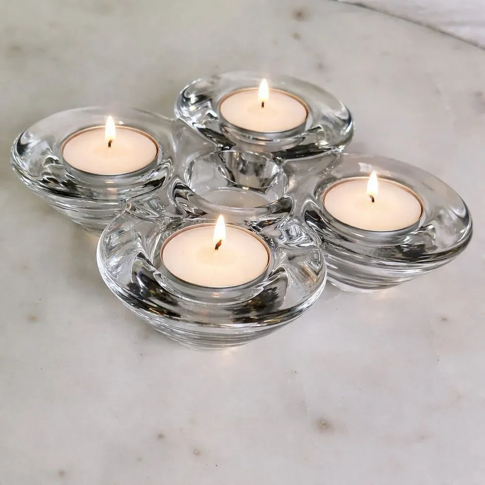 Vintage 1990’s Glass Tealight Holder 5 Cup Clear Candle Centerpiece Holiday